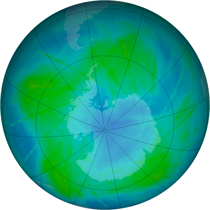 Antarctic ozone map for 08 February 2011